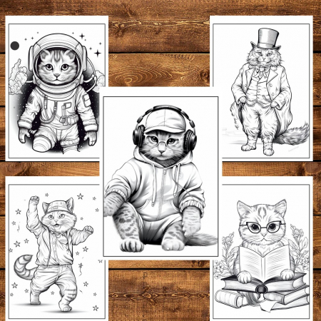 Carte de colorat pentru relaxare si antistres, 50 de ilustratii, Fantasy Cats, 106 pagini [4]