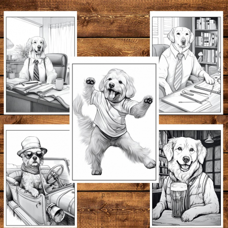Carte de colorat pentru relaxare si antistres, 50 de ilustratii, Fantasy Dogs, 106 pagini [3]