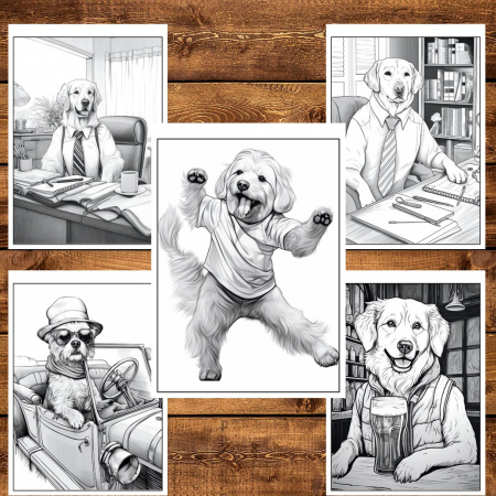 Carte de colorat pentru relaxare si antistres, 50 de ilustratii, Fantasy Dogs, 106 pagini [3]