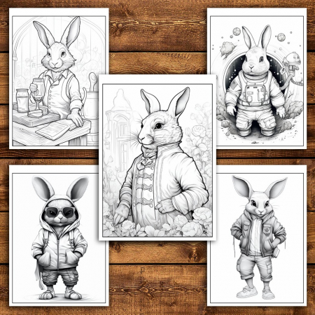 Carte de colorat pentru relaxare si antistres, 50 de ilustratii, Fantasy Rabbits, 106 pagini [4]