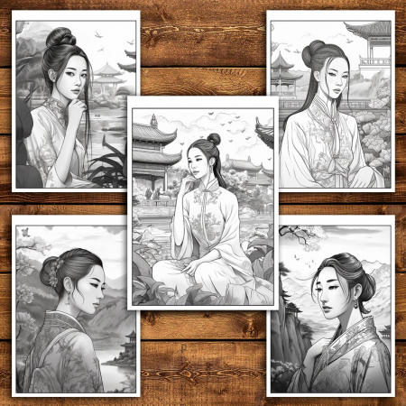 Carte de colorat pentru relaxare si antistres, 50 de ilustratii, Femei Asiatice, 106 pagini [3]