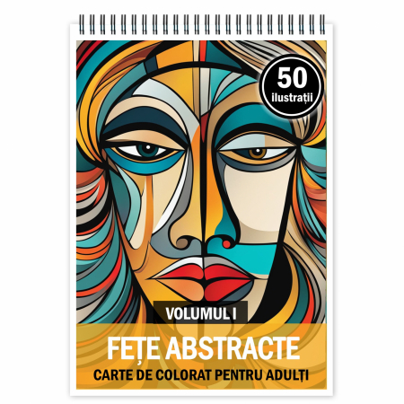 Diverse carti de colorat - Carte de colorat pentru relaxare si antistres, 50 de ilustratii, Fete abastracte - Volumul I, 106 pagini