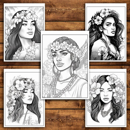 Carte de colorat pentru relaxare si antistres, 50 de ilustratii, Hawaian Girls, 106 pagini [3]