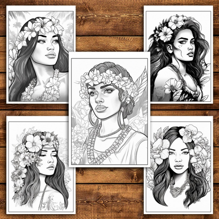 Carte de colorat pentru relaxare si antistres, 50 de ilustratii, Hawaian Girls, 106 pagini [3]