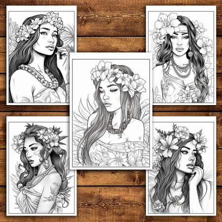 Carte de colorat pentru relaxare si antistres, 50 de ilustratii, Hawaian Girls, 106 pagini [4]