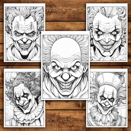Carte de colorat pentru relaxare si antistres, 50 de ilustratii, Horror Clown Face, 106 pagini [4]