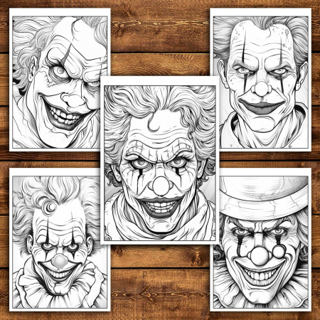 Carte de colorat pentru relaxare si antistres, 50 de ilustratii, Horror Clown Face, 106 pagini [5]