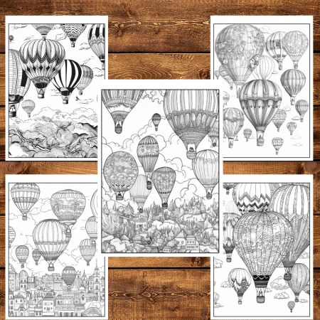 Carte de colorat pentru relaxare si antistres, 50 de ilustratii, Hot Air Ballons, 106 pagini [3]