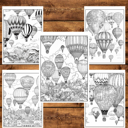 Carte de colorat pentru relaxare si antistres, 50 de ilustratii, Hot Air Ballons, 106 pagini [3]