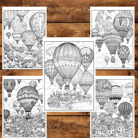 Carte de colorat pentru relaxare si antistres, 50 de ilustratii, Hot Air Ballons, 106 pagini [4]