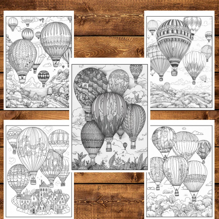 Carte de colorat pentru relaxare si antistres, 50 de ilustratii, Hot Air Ballons, 106 pagini [5]