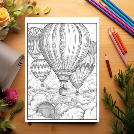 Carte de colorat pentru relaxare si antistres, 50 de ilustratii, Hot Air Ballons, 106 pagini [2]