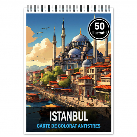 Carti de colorat cu Peisaje, cladiri, castele - Carte de colorat pentru relaxare si antistres, 50 de ilustratii, Istanbul, 106 pagini