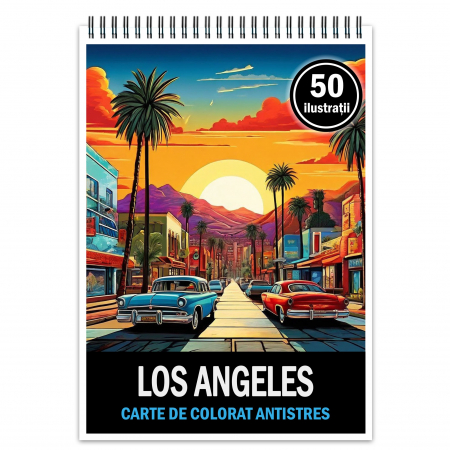 Carti de colorat cu Peisaje, cladiri, castele - Carte de colorat pentru relaxare si antistres, 50 de ilustratii, Los Angeles, 106 pagini