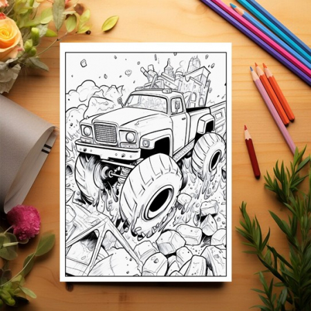 Carte de colorat pentru relaxare si antistres, 50 de ilustratii, Monster Trucks - Volumul I, 106 pagini [2]