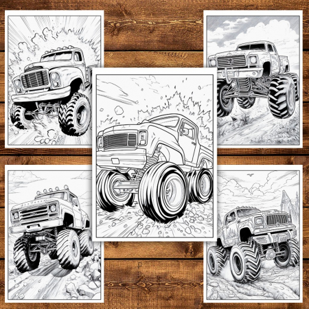 Carte de colorat pentru relaxare si antistres, 50 de ilustratii, Monster Trucks - Volumul I, 106 pagini [5]