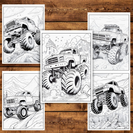 Carte de colorat pentru relaxare si antistres, 50 de ilustratii, Monster Trucks - Volumul I, 106 pagini [3]