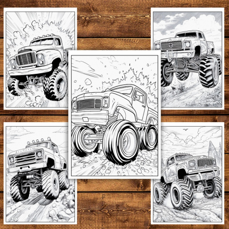 Carte de colorat pentru relaxare si antistres, 50 de ilustratii, Monster Trucks - Volumul I, 106 pagini [5]