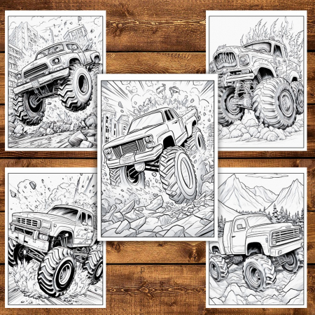Carte de colorat pentru relaxare si antistres, 50 de ilustratii, Monster Trucks - Volumul I, 106 pagini [4]