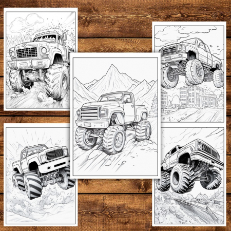 Carte de colorat pentru relaxare si antistres, 50 de ilustratii, Monster Trucks - Volumul II, 106 pagini [3]
