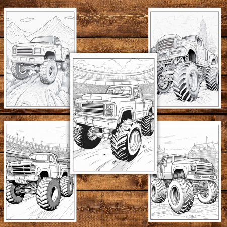 Carte de colorat pentru relaxare si antistres, 50 de ilustratii, Monster Trucks - Volumul II, 106 pagini [4]