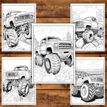 Carte de colorat pentru relaxare si antistres, 50 de ilustratii, Monster Trucks - Volumul II, 106 pagini [5]