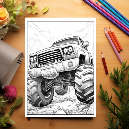 Carte de colorat pentru relaxare si antistres, 50 de ilustratii, Monster Trucks - Volumul II, 106 pagini [2]