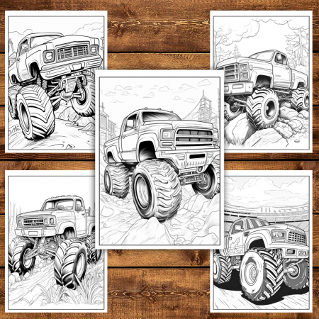 Carte de colorat pentru relaxare si antistres, 50 de ilustratii, Monster Trucks - Volumul II, 106 pagini [5]