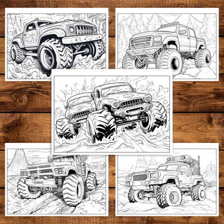 Carte de colorat pentru relaxare si antistres, 50 de ilustratii, Monster Trucks - Volumul III, 106 pagini [3]