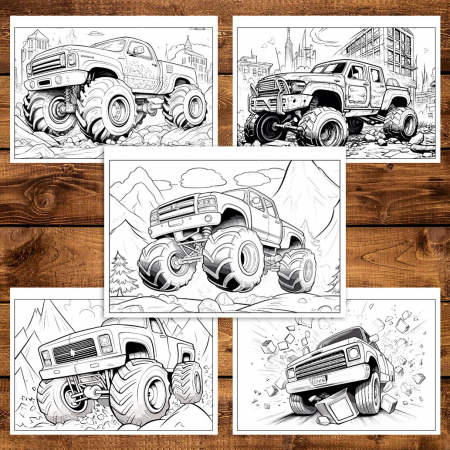 Carte de colorat pentru relaxare si antistres, 50 de ilustratii, Monster Trucks - Volumul III, 106 pagini [5]