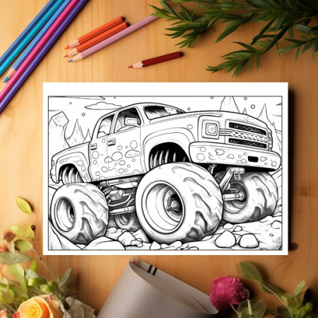 Carte de colorat pentru relaxare si antistres, 50 de ilustratii, Monster Trucks - Volumul III, 106 pagini [2]