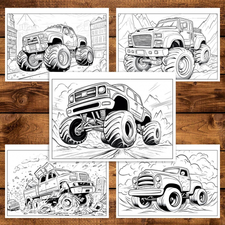 Carte de colorat pentru relaxare si antistres, 50 de ilustratii, Monster Trucks - Volumul III, 106 pagini [4]