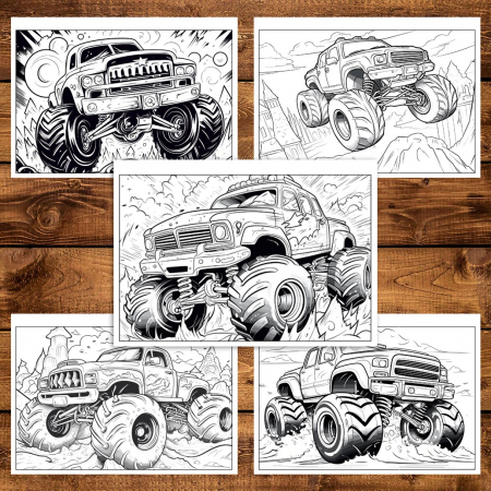 Carte de colorat pentru relaxare si antistres, 50 de ilustratii, Monster Trucks - Volumul IV, 106 pagini [5]