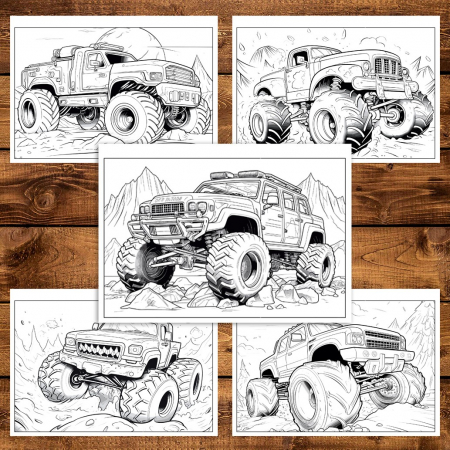 Carte de colorat pentru relaxare si antistres, 50 de ilustratii, Monster Trucks - Volumul IV, 106 pagini [4]