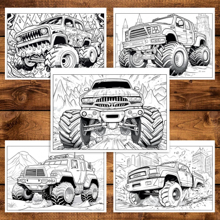 Carte de colorat pentru relaxare si antistres, 50 de ilustratii, Monster Trucks - Volumul IV, 106 pagini [3]