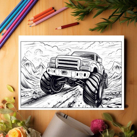 Carte de colorat pentru relaxare si antistres, 50 de ilustratii, Monster Trucks - Volumul IV, 106 pagini [2]