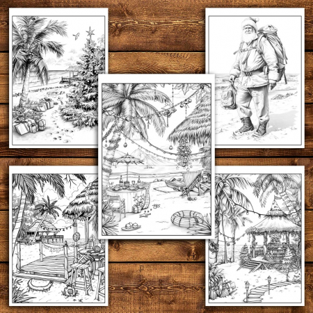 Carte de colorat pentru relaxare si antistres, 50 de ilustratii, Mos Craciun in Concediu, 106 pagini [3]