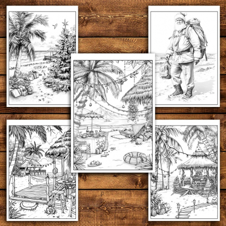 Carte de colorat pentru relaxare si antistres, 50 de ilustratii, Mos Craciun in Concediu, 106 pagini [3]