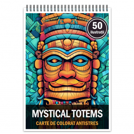 Diverse carti de colorat - Carte de colorat pentru relaxare si antistres, 50 de ilustratii, Mystical Totems, 106 pagini