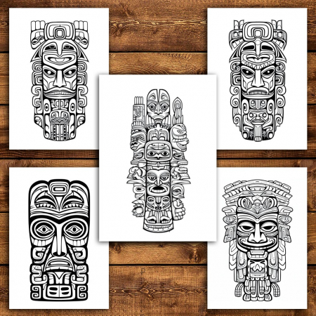 Carte de colorat pentru relaxare si antistres, 50 de ilustratii, Mystical Totems, 106 pagini [3]