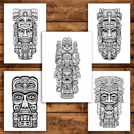 Carte de colorat pentru relaxare si antistres, 50 de ilustratii, Mystical Totems, 106 pagini [3]