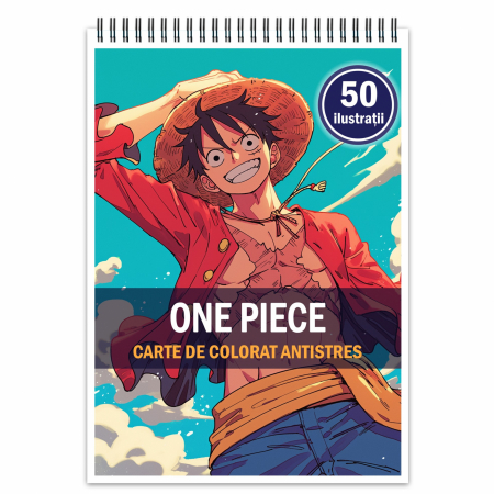 Carti de colorat cu diverse personaje - Carte de colorat pentru relaxare si antistres, 50 de ilustratii, One Piece, 106 pagini