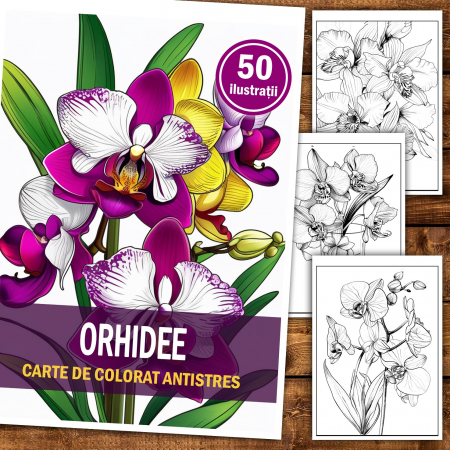 Carte de colorat pentru relaxare si antistres, 50 de ilustratii, Orhidee, 106 pagini [1]