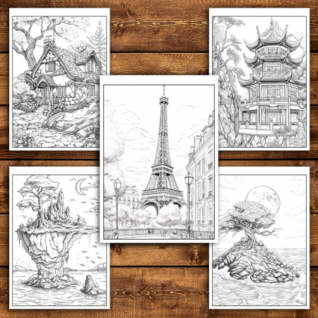 Carte de colorat pentru relaxare si antistres, 50 de ilustratii, Peisaje, 106 pagini [4]