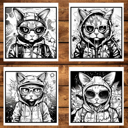 Carte de colorat pentru relaxare si antistres, 50 de ilustratii, Pisici Graffiti - Volumul I, 106 pagini [5]