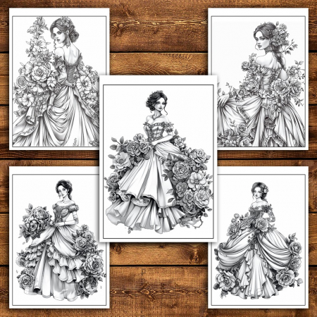Carte de colorat pentru relaxare si antistres, 50 de ilustratii, Printese Florale, 106 pagini [5]
