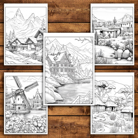 Carte de colorat pentru relaxare si antistres, 50 de ilustratii, Sate din jurul lumii, 106 pagini [5]