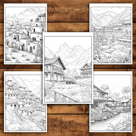Carte de colorat pentru relaxare si antistres, 50 de ilustratii, Sate din jurul lumii, 106 pagini [4]