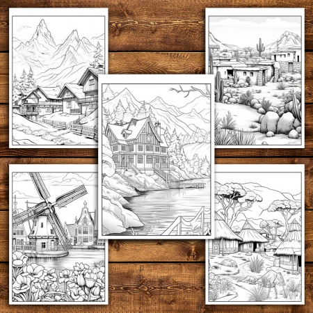 Carte de colorat pentru relaxare si antistres, 50 de ilustratii, Sate din jurul lumii, 106 pagini [5]