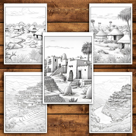 Carte de colorat pentru relaxare si antistres, 50 de ilustratii, Sate din jurul lumii, 106 pagini [3]